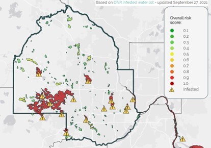 Overall risk of infestation with zebra mussels in next 8 years Credit: MAISRC