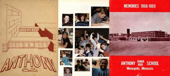 Yearbook Collection featuring "Anthony 62" cover, inset photo collage, and "Memories 1968-1969..." cover
