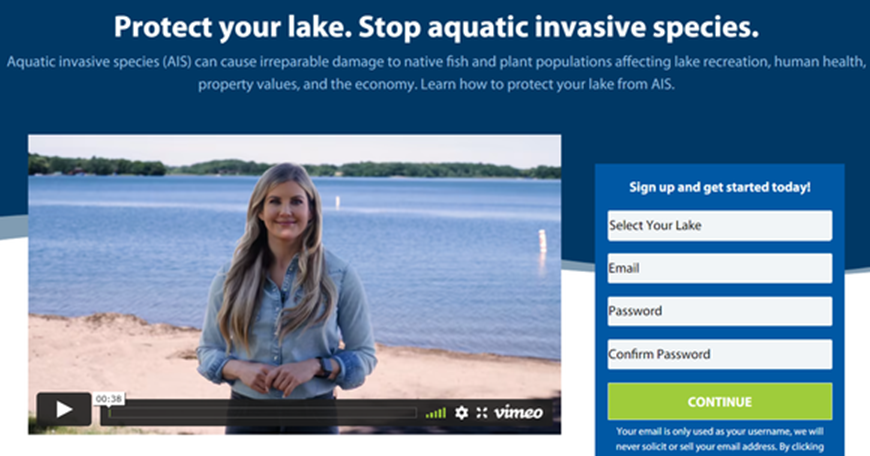 Lake Pledge home page. Protect your lake. Stop aquatic invasive species. 