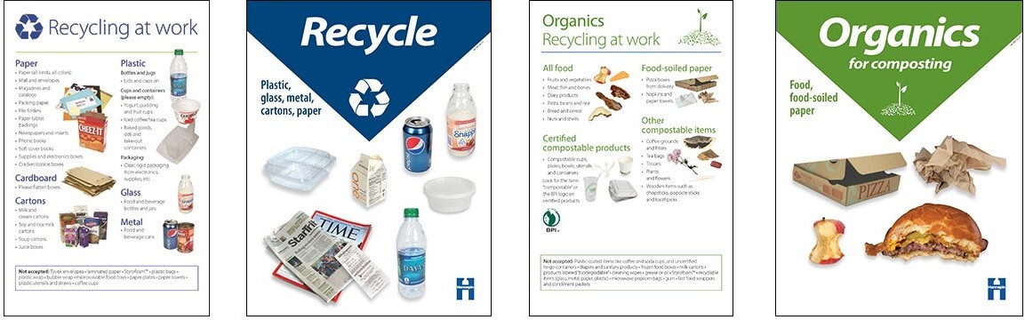 Organics and recycling guides and signs