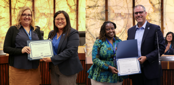 Environmental education and outreach staff accepting NACo awards from county commissioners