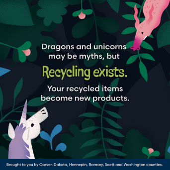 Recycling exists, image of a unicorn and a dragon