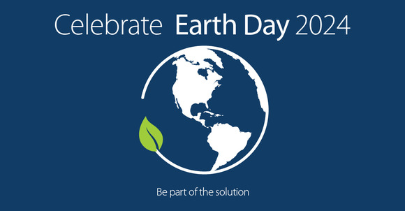 Graphic with Earth icon that says celebrate Earth Day 2024, be part of the solution