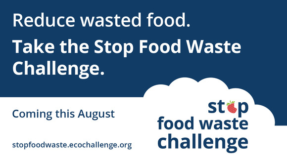 Graphic that says reduce wasted food, take the Stop Food Waste Challenge