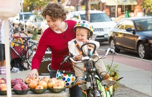 Mother and child at farmers market