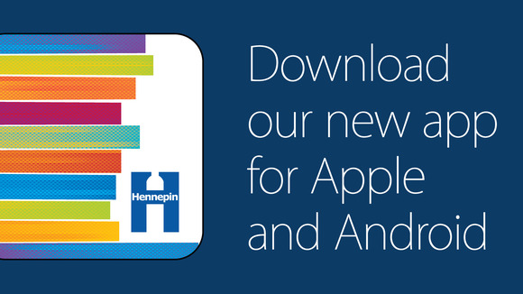 the library app icon with text saying download our new app for apple or android