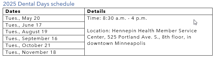 Dental Days schedule