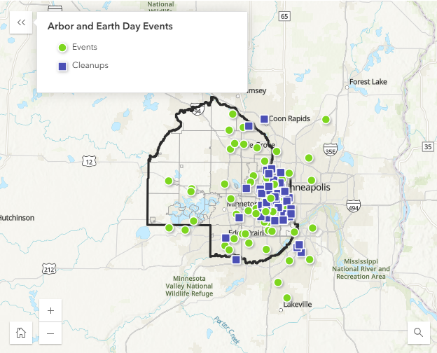 Map of Earth Day and Arbor Day cleanups and events