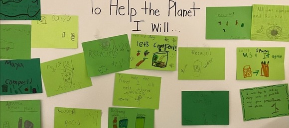 To help the planet I will bulletin board with student drawings and pledges