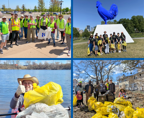 collage of groups cleaning up garbage