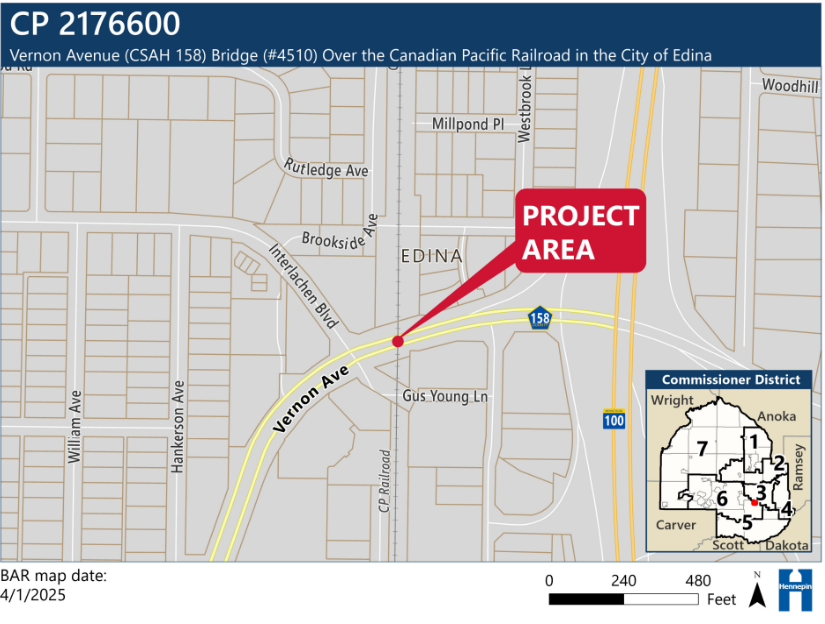 Map of the Vernon Avenue project area in Edina.