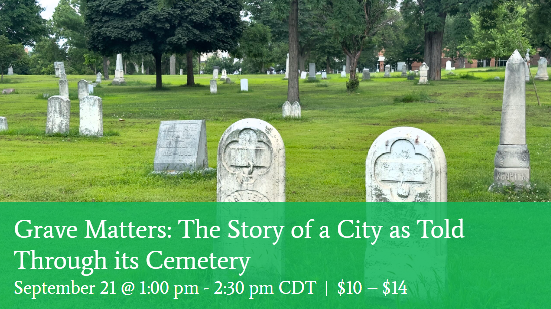 Flyer for cemetery event at Hennepin History Museum