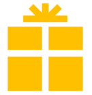 A yellow icon of a wrapped present.