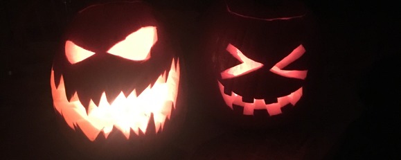 Carved and lit pumpkins