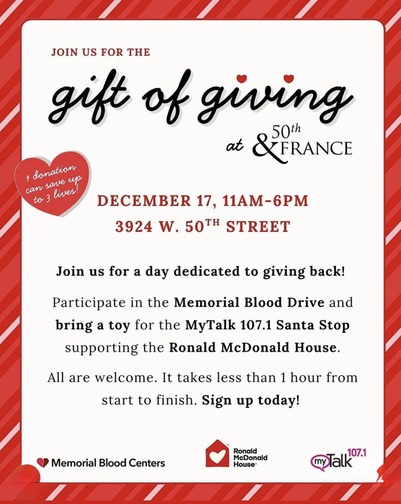 Graphic showing details for the blood drive on December 17th.
