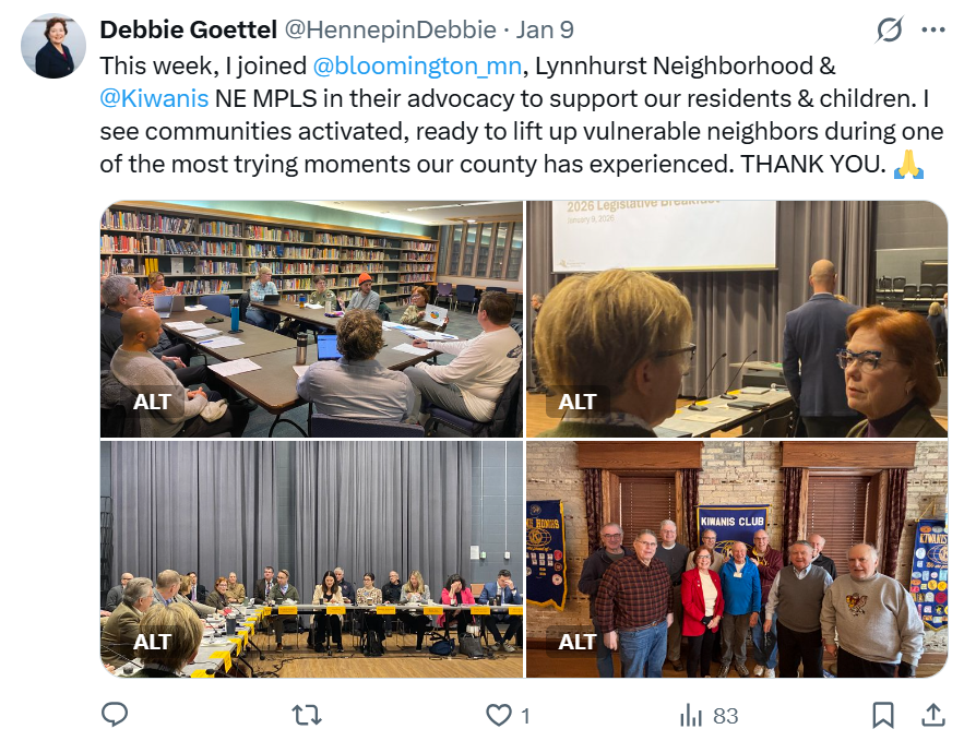 Screenshot of a tweet from Commissioner Goettel with photos from various community events last week. 