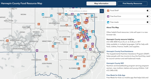 Screenshot of Hennepin County's Food Resource Map