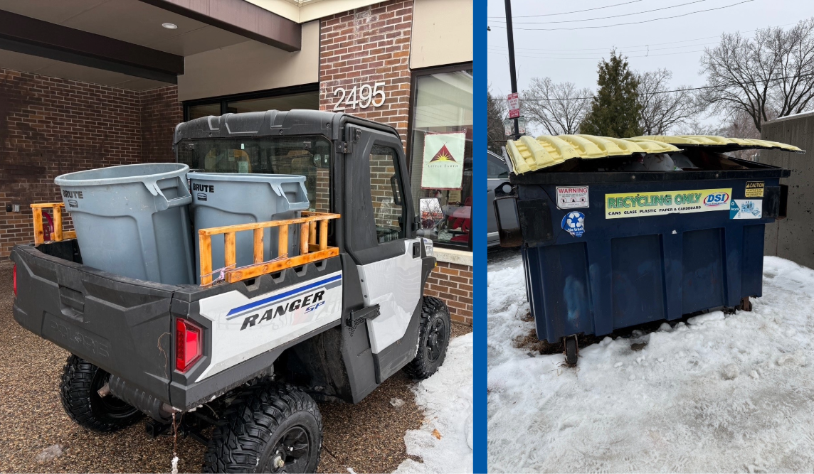Utility vehicle and recycling dumpster
