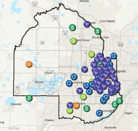 Screenshot of Hennepin County maps with icons for various events
