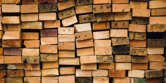 stacks of reclaimed lumber