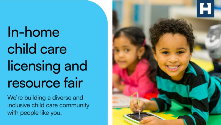 A graphic that features the event title on the left and two smiling children on the right.