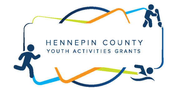 A simple graphic with a couple of running figures and text saying "Hennepin County Youth Activities Grants."
