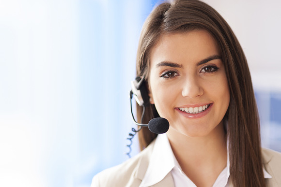 Woman wearing headset