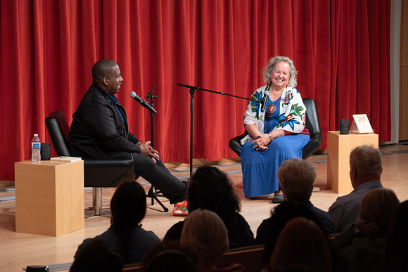 Robin Wall Kimmerer on stage at May 2026 Mary Ann Key author event at Central Library