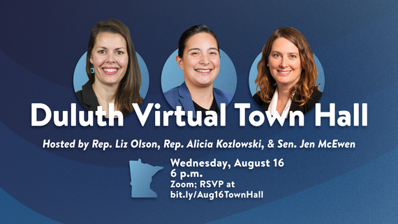 Graphic with Virtual Town Hall details: Aug 6 at 6pm on Zoom