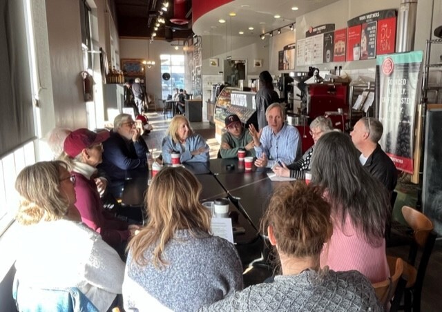 Image of Rep. Bierman with constituents at a Community Coffee Hour