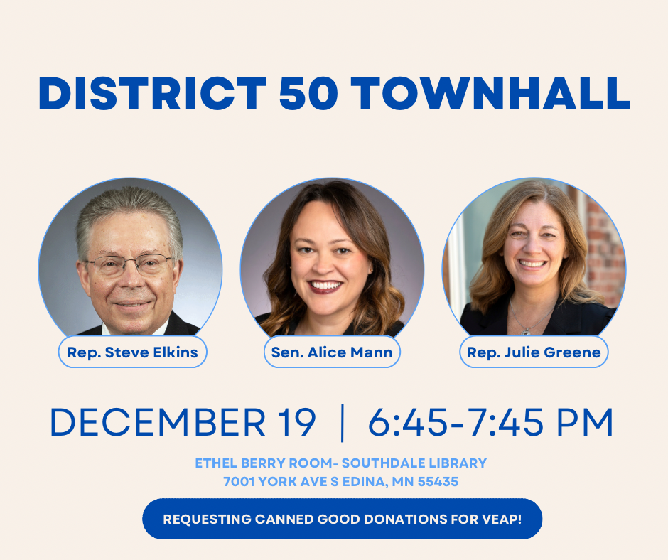 Town Hall Meeting Info (Dec 19, 6:45-7:45, Ethel Berry Room, Southdale LIbrary, 7001 York Ave S Edina MN 55435