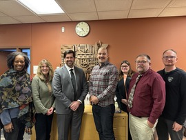 CSB/SJU President Brian Bruess, St. Cloud City Councilwoman Karen Larson, and SCTCC President Lori Kloos and her cabinet