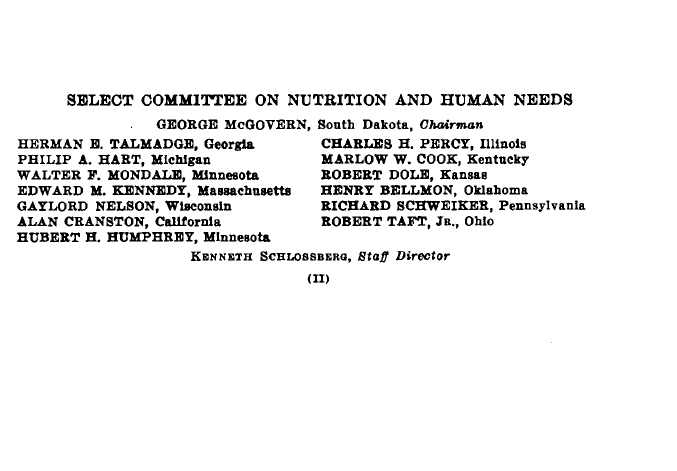 Roster for the Select Committee on Nutrition and Human Needs