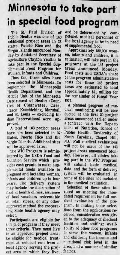 St. Cloud Times Article discussing Minnesota's role in WIC