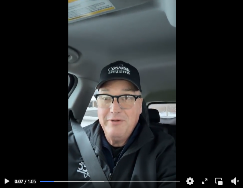 Screenshot of Rep. Huot recording a video ahead of reffing a game