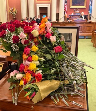 Flowers on Melissa Hortman's Desk
