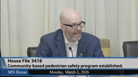 Tabke in committee presenting bill on community pedestrian safety