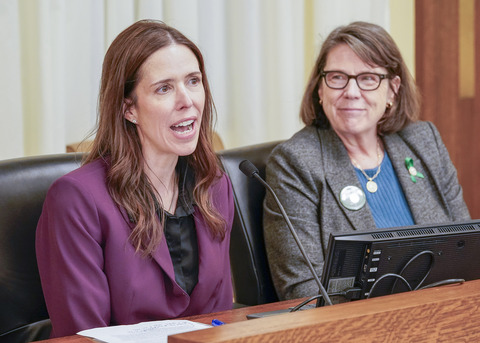 Acomb with a testifier in committee