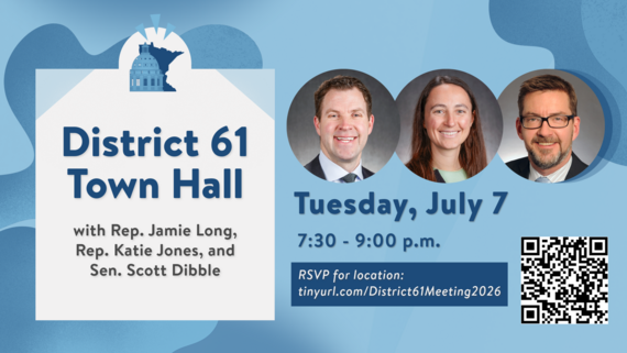 Graphic including Town Hall details w/ headshots and QR code