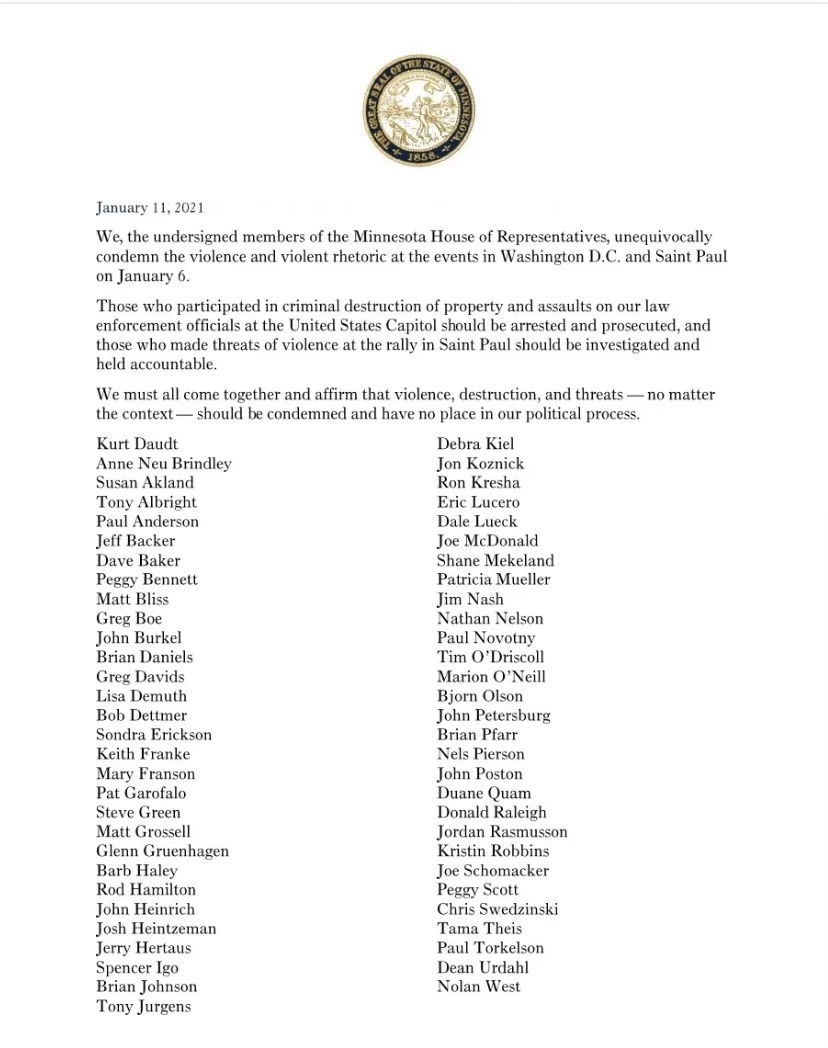 House GOP letter condemning Jan 6 violence