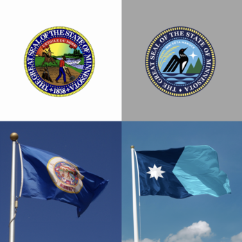 Old and new designs for state flag and seal