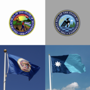 Old and new state flag and seal