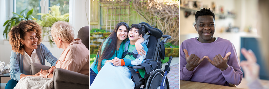 Banner image featuring 3 photos of people with disabilities