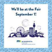 Dark blue text reads "We'll be at the Fair September 1!" Below is an illustration of the State Fair skyline. The OIO logo is at the bottom.