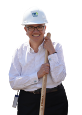 Jennifer Ho with shovel and hard hat