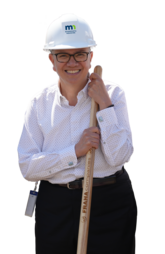 Jennifer Ho with shovel and hard hat