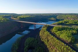 1,100-foot bridge connecting the Quad Cities of Virginia, Eveleth, Mountain Iron and Gilbert,