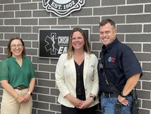 IRRR Commissioner Ida Rukavina, Chisholm City Administrator Stephanie Skraba and Chisholm Mayor Adam Lantz