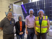 Chet Bodin, DEED, IRRR Commissioner Ida Rukavina, DEED Commissioner Matt Varilek and Joanne Bath, project manager for Heliene USA.