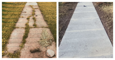 Before and after photos of sidewalk in Aurora